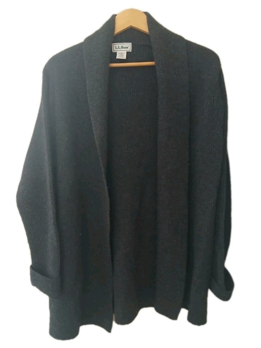 L.L. Bean Shawl Collar Cardigan Sweater One Size Gray Wool Ribbed Cozy Chunky